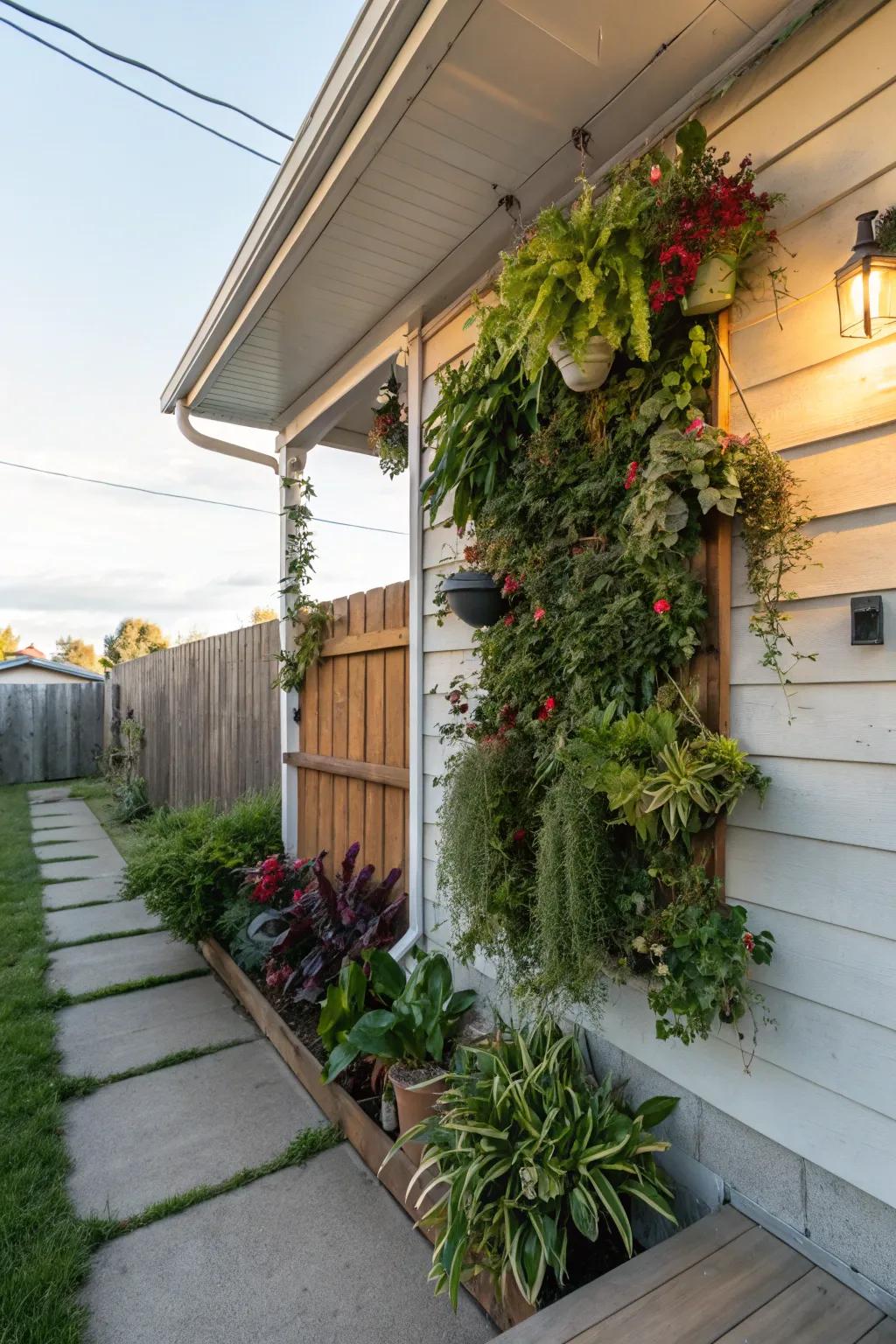 A lush hanging garden for vertical interest.