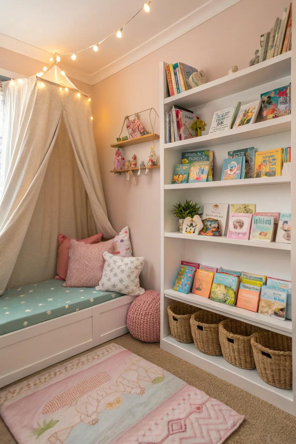 A reading nook encourages a love for books.