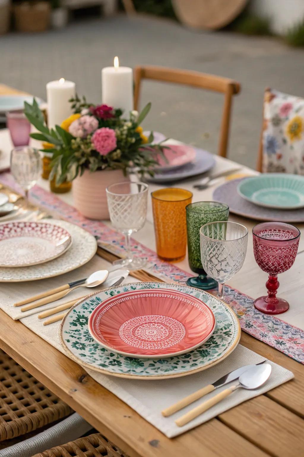 Eclectic tableware adds character and charm to your wedding decor.