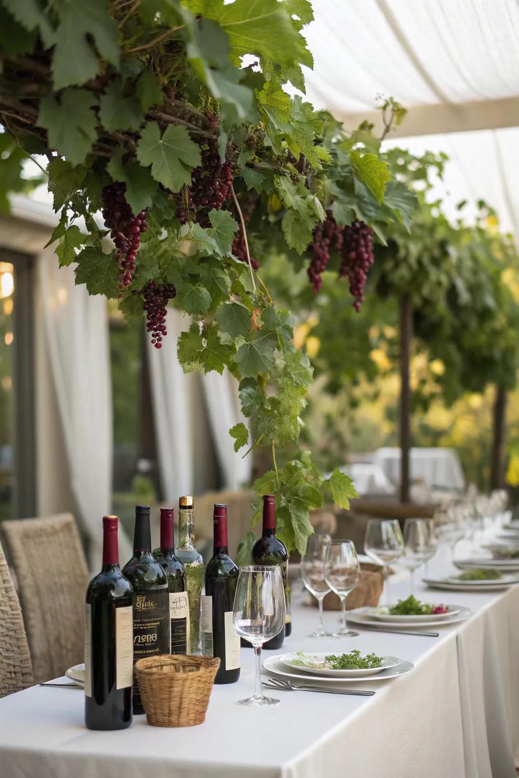 Grapevine accents produce an instantaneous vineyard atmosphere.