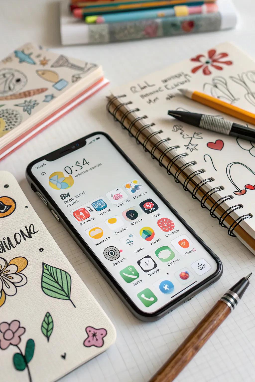 Doodle-style icons add a playful, artistic vibe to your home screen.