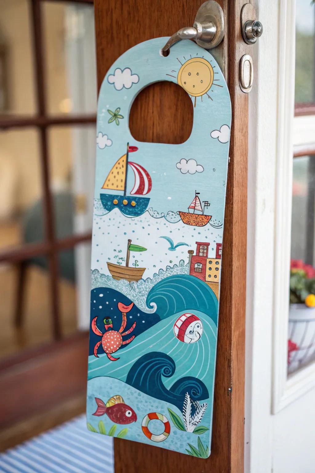 A refreshing ocean-themed door adornment showcasing nautical components.