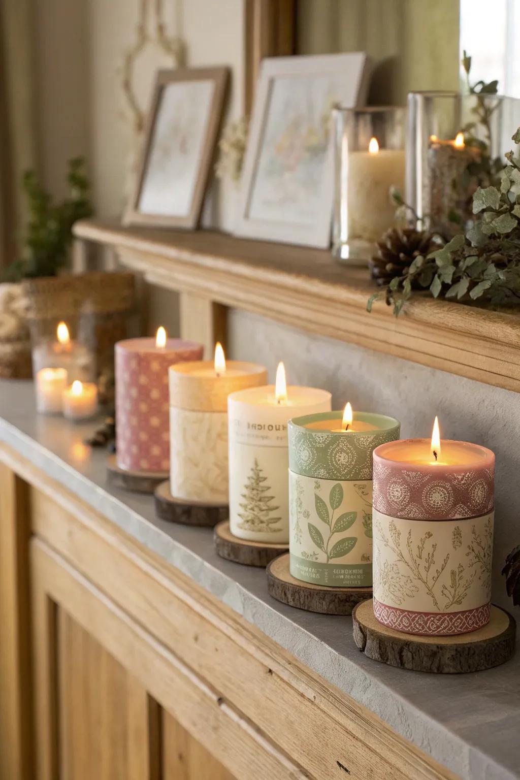 Handmade candles add warmth and a personal touch.