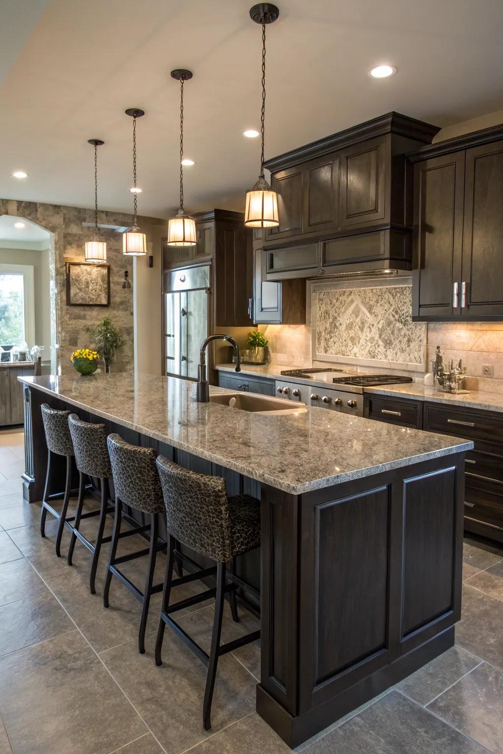 Island integration creates a cohesive kitchen design.