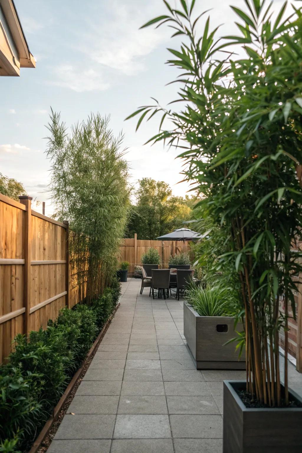 Versatile container plants creating a dynamic privacy screen.