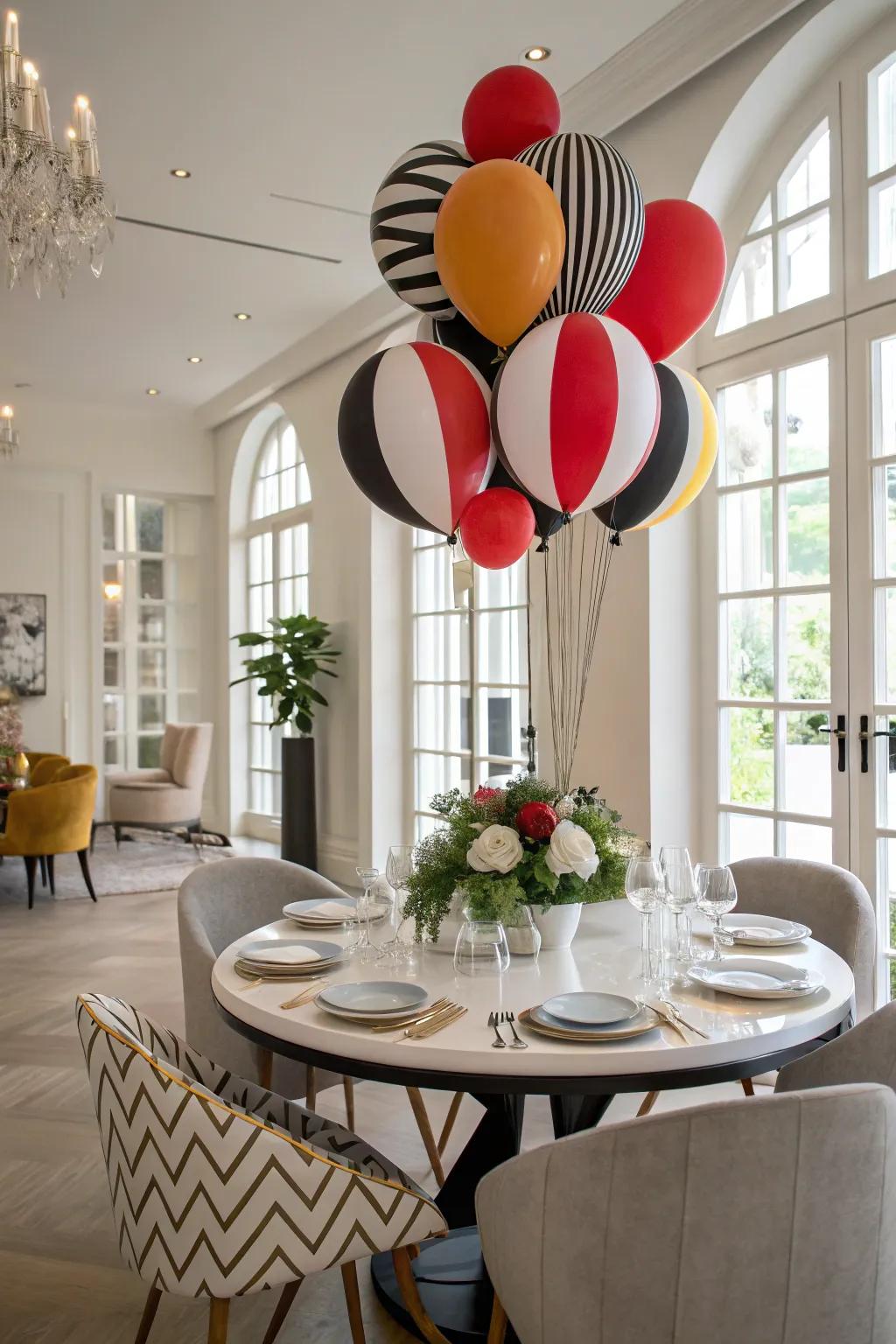 Geometric balloons infuse a contemporary revision into ornamentation.