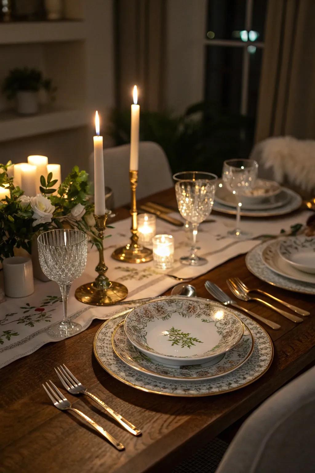 A candlelit dinner adds elegance and intimacy to the celebration.