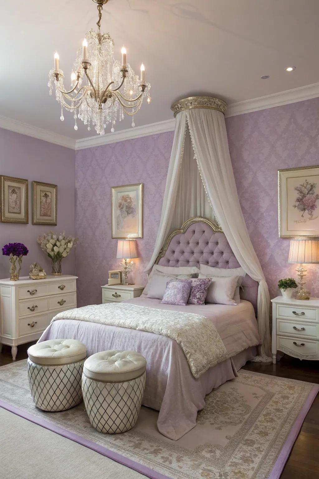 Lavender walls add elegance and calmness.