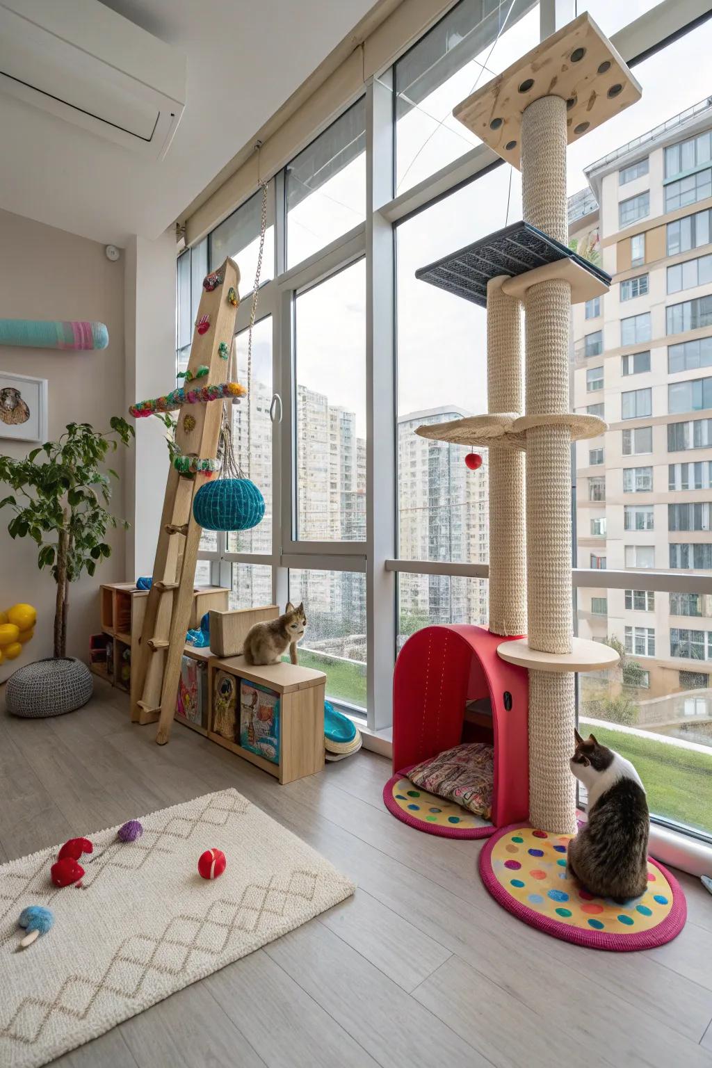 A playful corner for active felines.