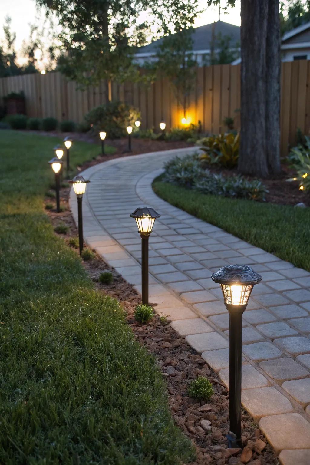 Solar path lights bestow an environmentally conscious radiance upon your garden.