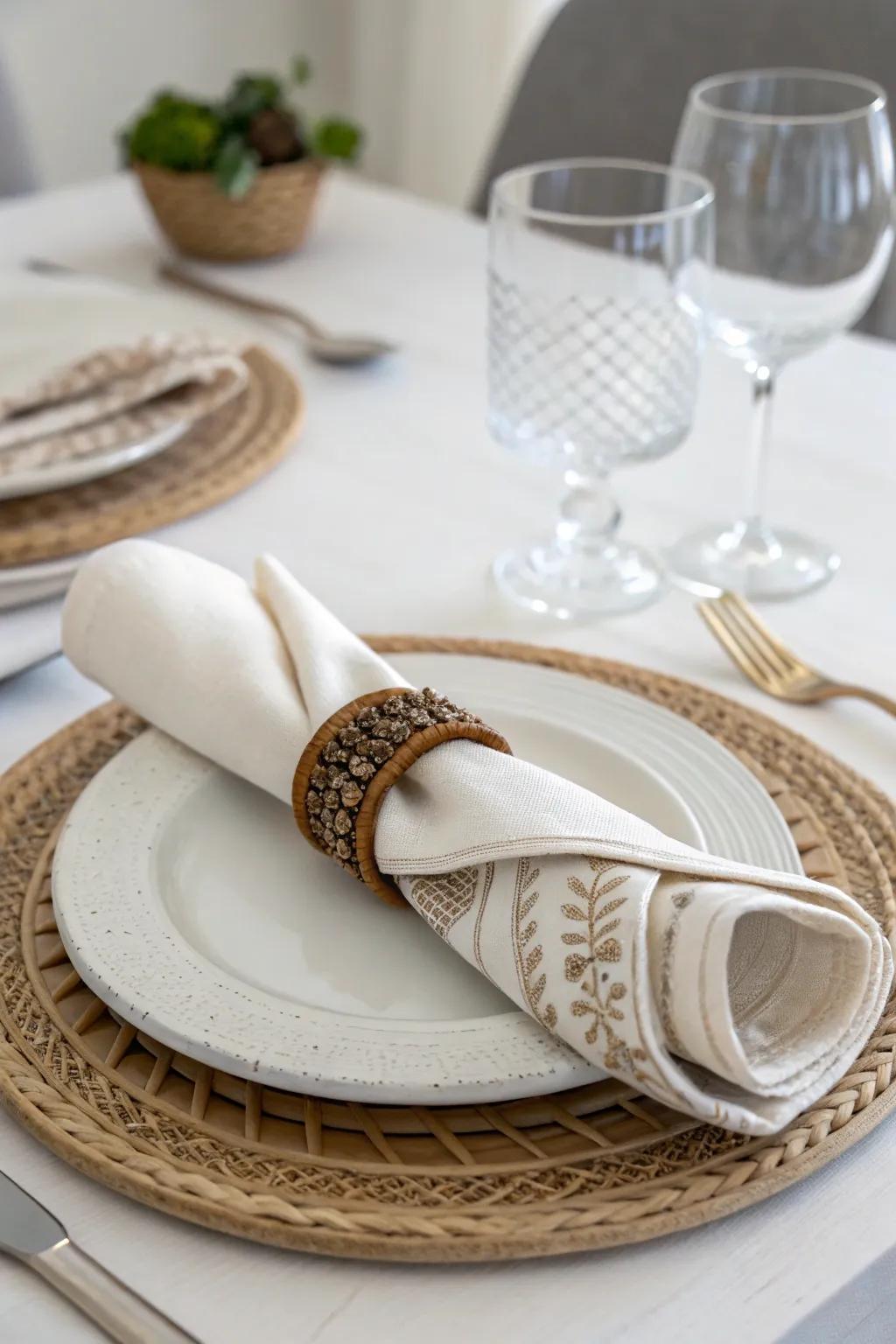 The cylinder tuck, simple yet elegant with a napkin ring.