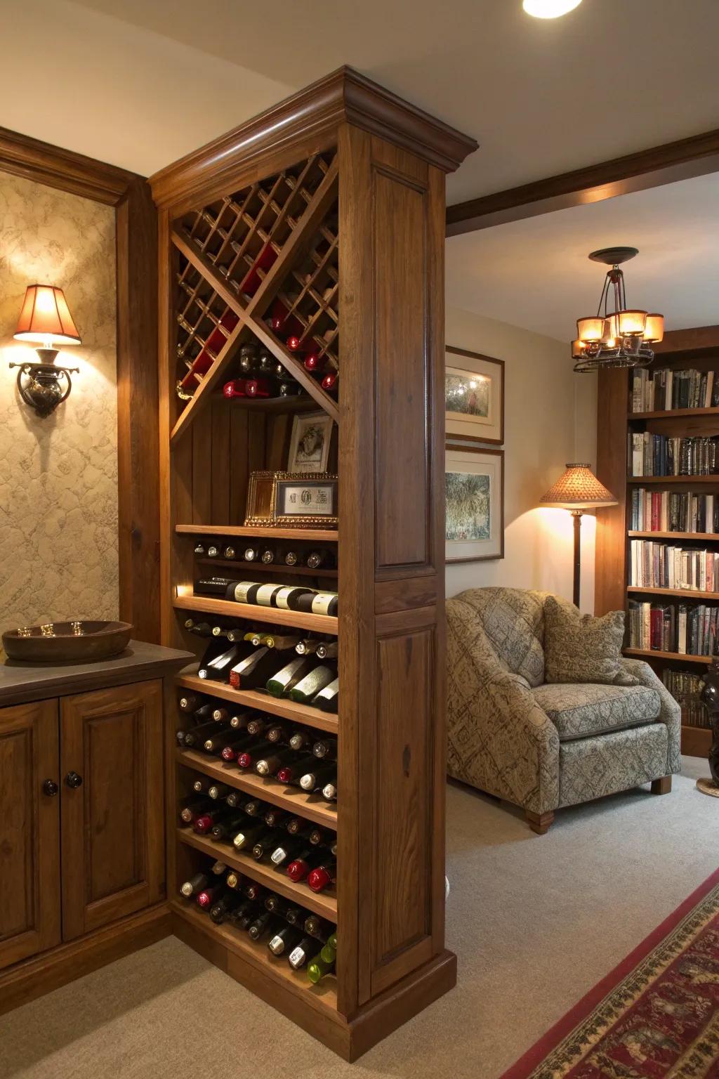 Corner wine racks make use of every inch.