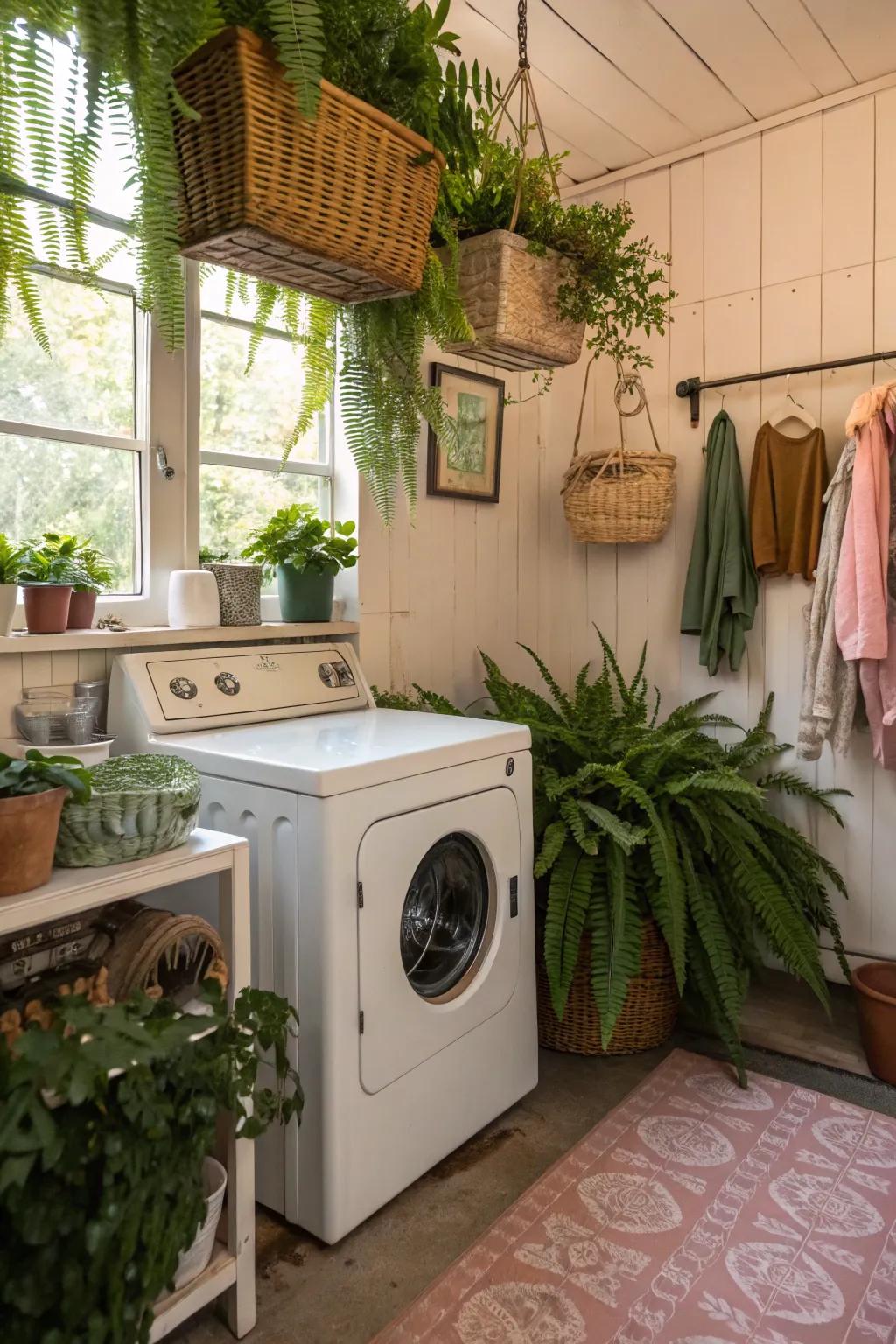 Greenery adds a refreshing touch to your laundry room.