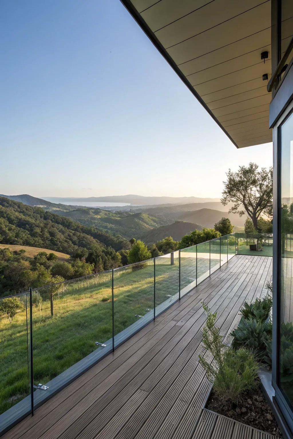 Glass railings enhance the view, creating a seamless connection with nature.