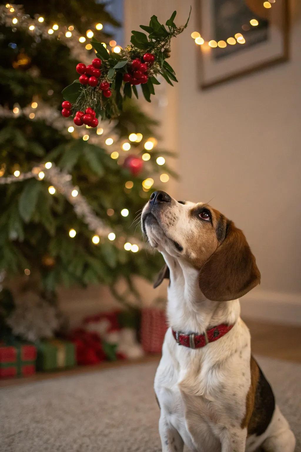 Waiting for a holiday kiss under the mistletoe.