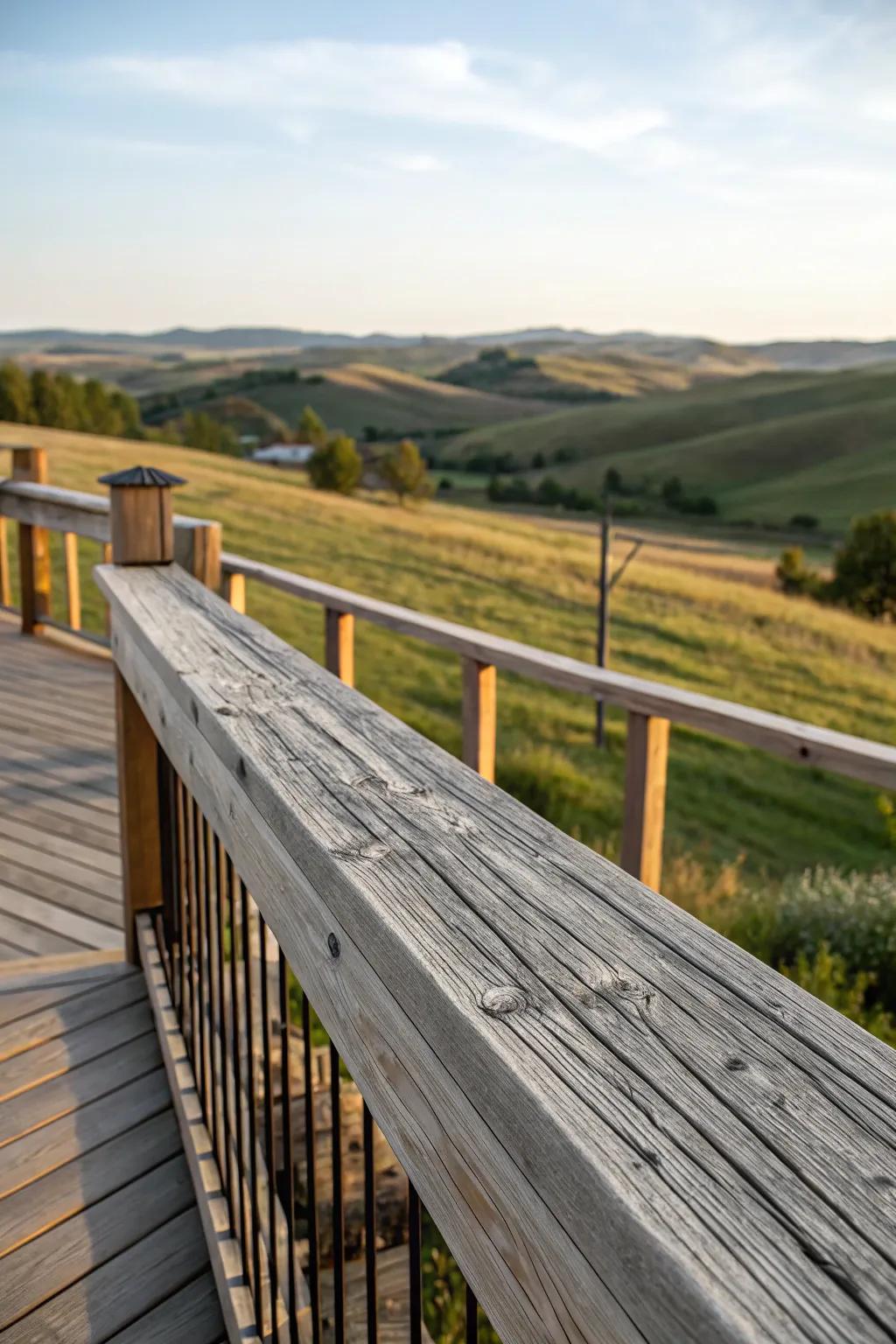 Eco-friendly choice: Reclaimed wood railing.