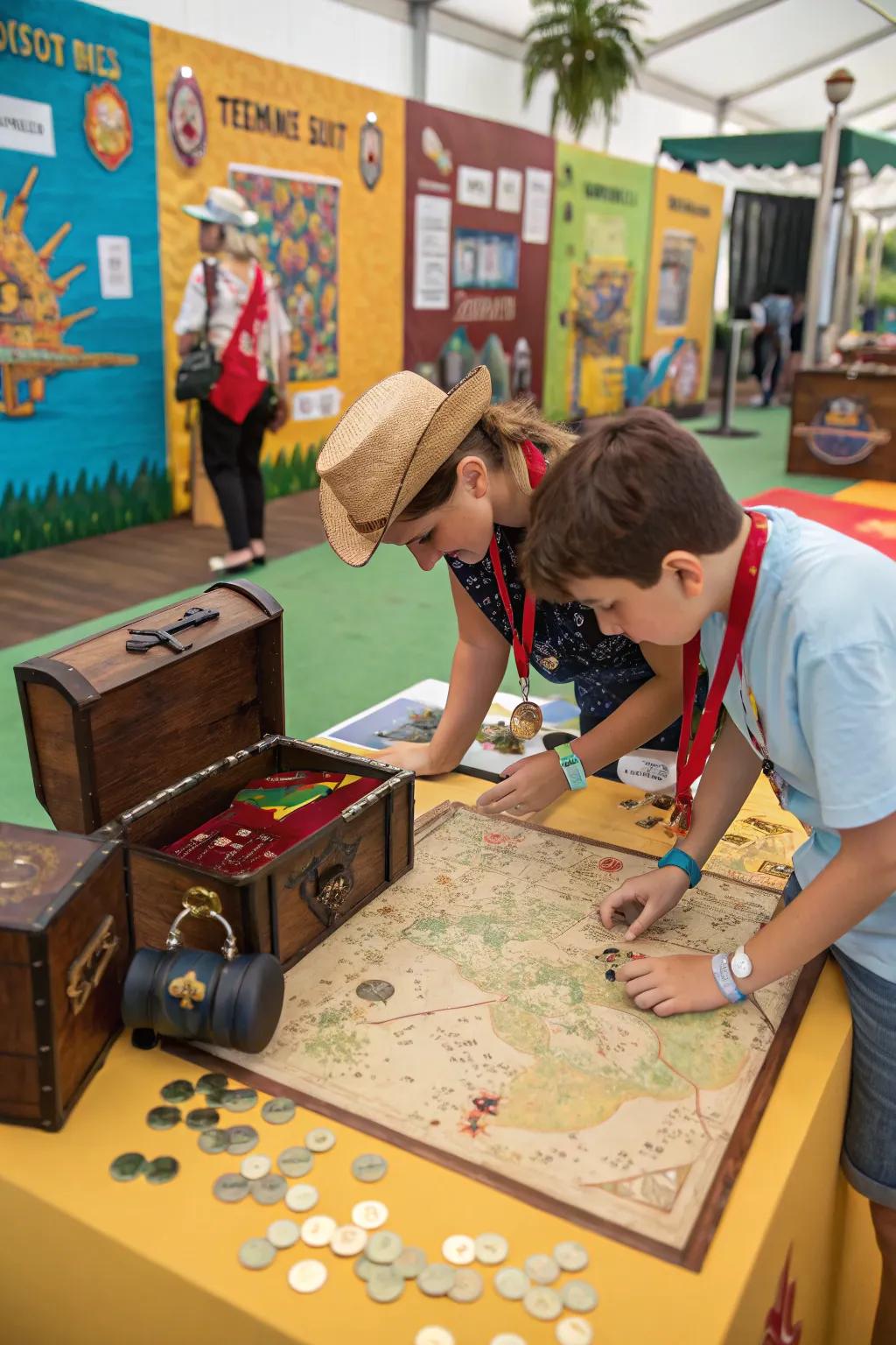 An engaging game station with a mini treasure hunt for young guests.