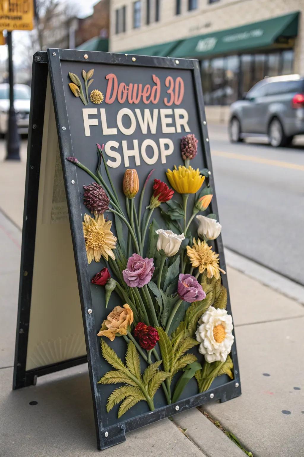 A sign that blooms off the wall with 3D floral magic