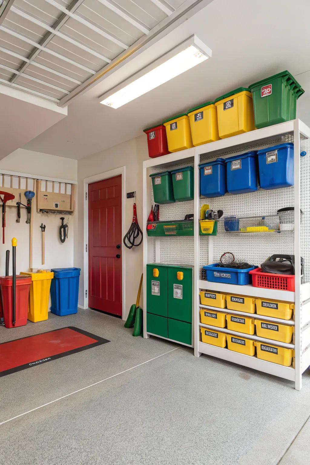 Bring order and vibrancy with color-coded zones in your garage.