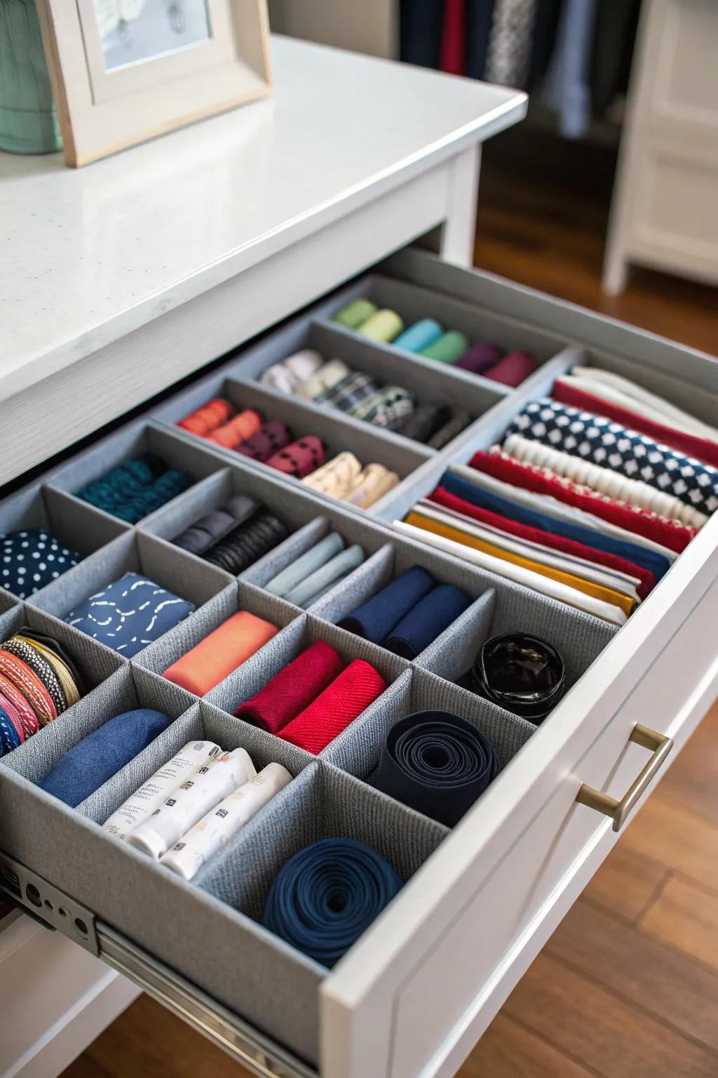 Drawer dividers keep small items in perfect order.