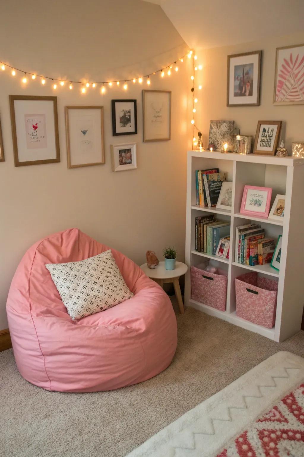 A cozy seating area perfect for reading or relaxing.