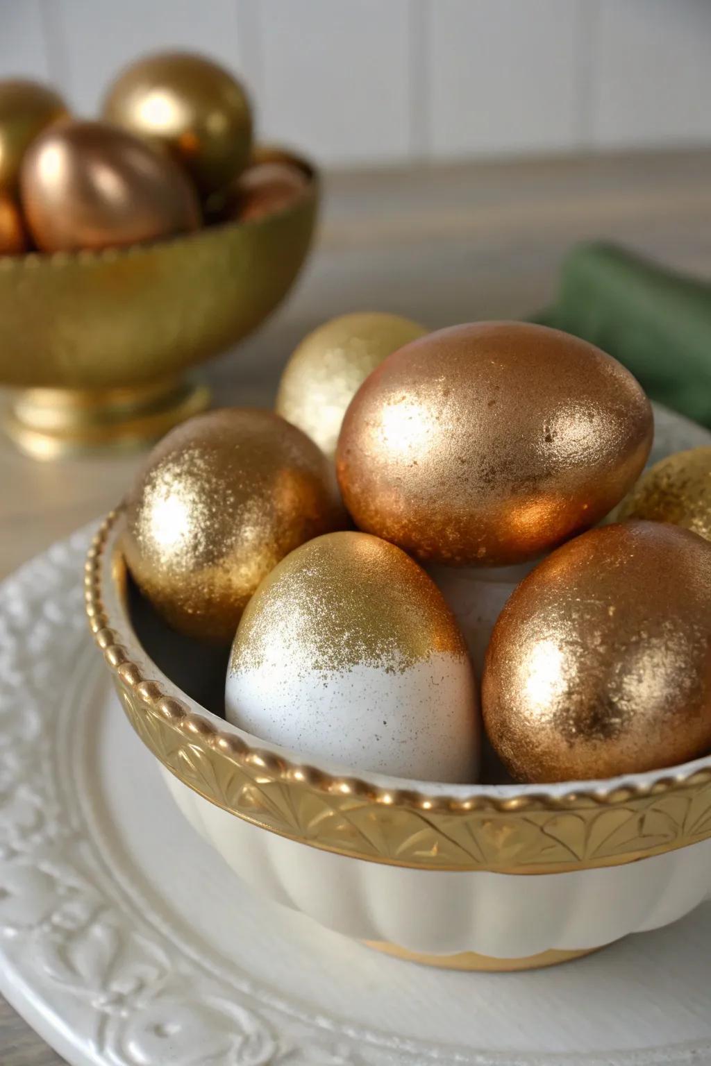 Golden eggs with an ombre effect offer a stylish twist.