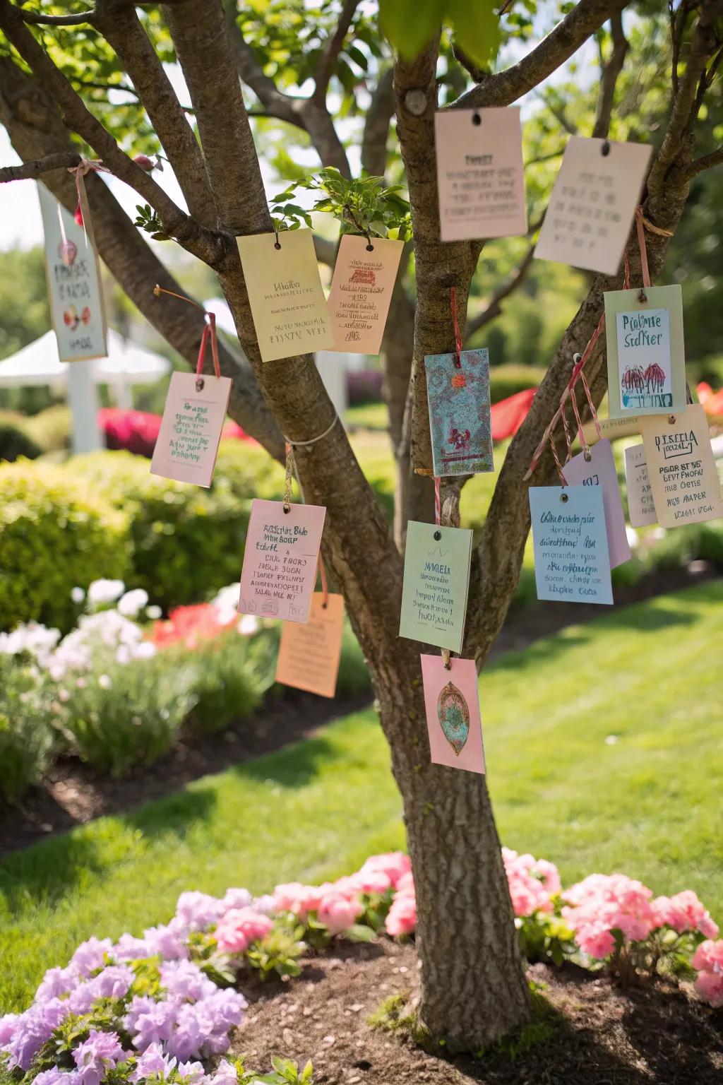 Words of wisdom: An advice tree filled with heartfelt messages for the graduate.