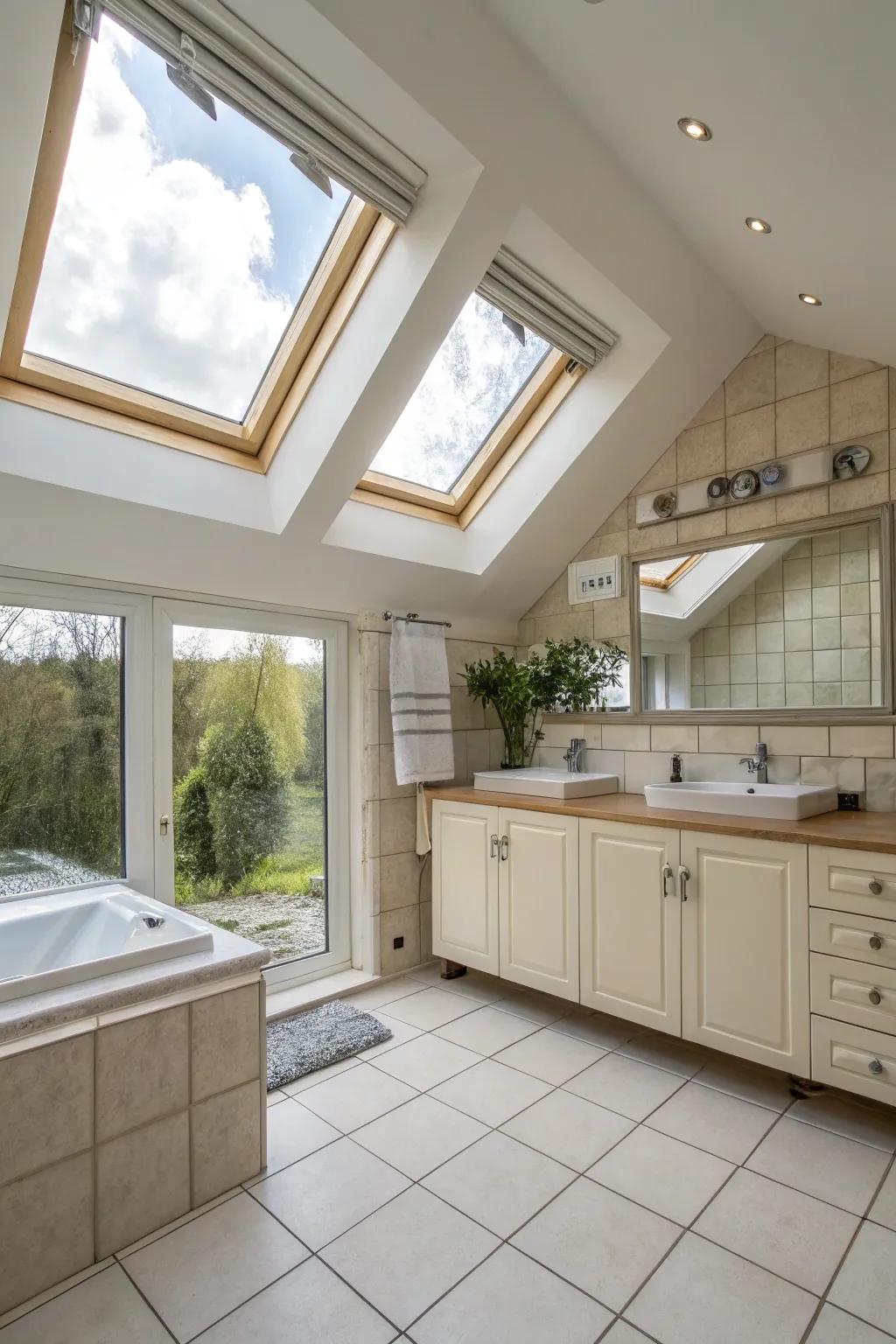 Skylights brighten your bathroom with natural light.