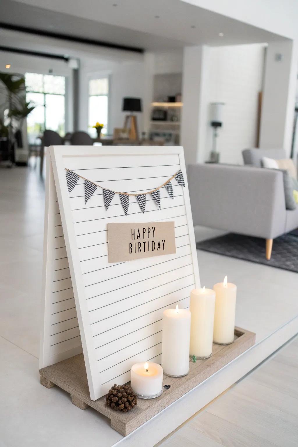 A sleek reductionist birthday display with a contemporary impression.