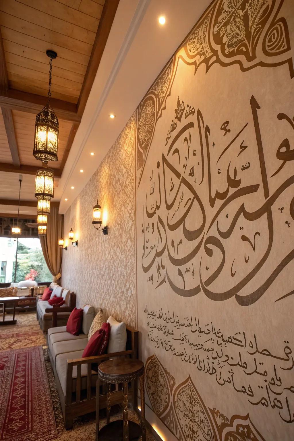 A room featuring intricate script art