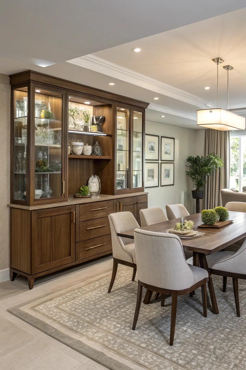 An integrated sideboard enriches fluidity amidst the culinary space and dining precinct.