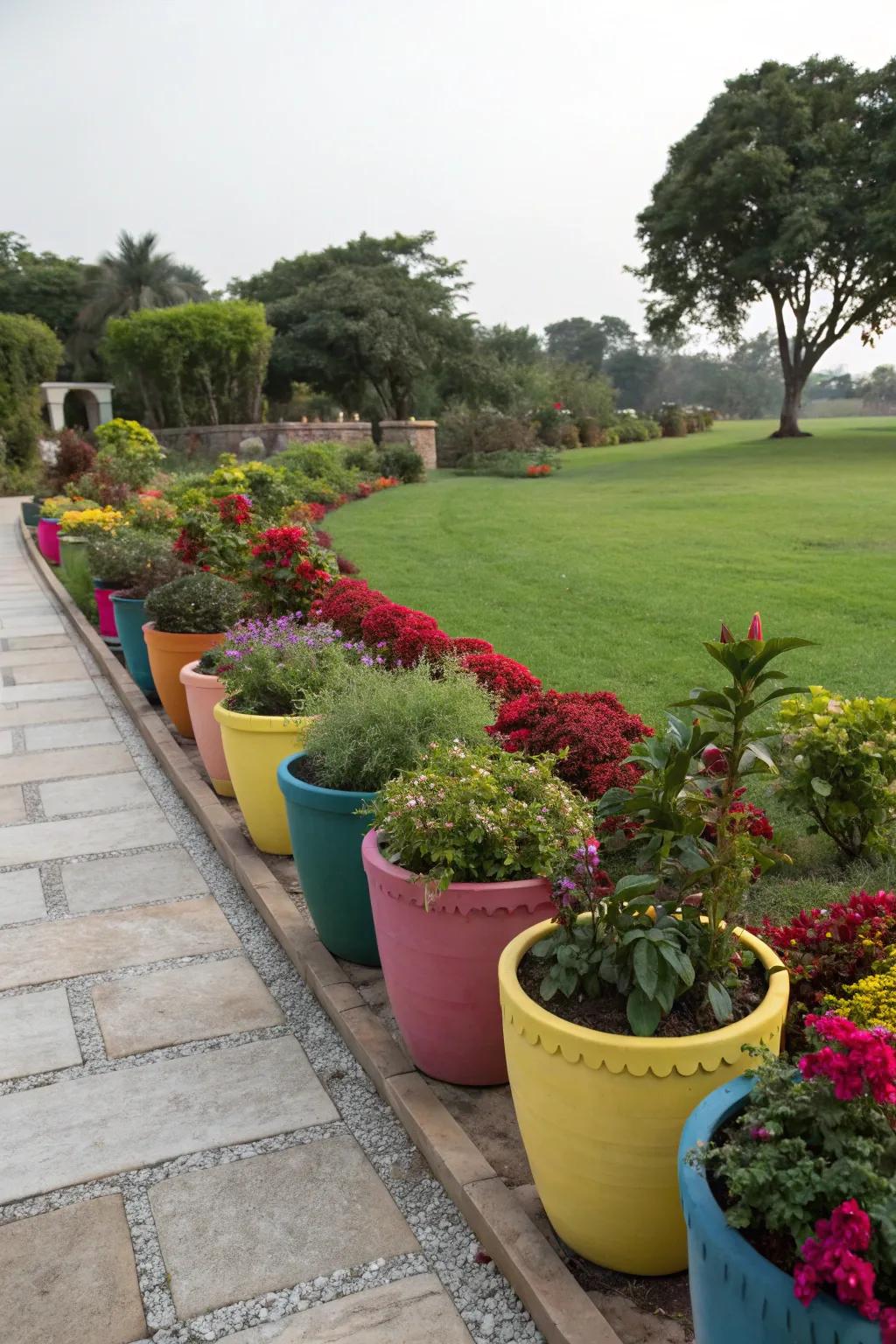 Define your garden with beautifully arranged pot borders.