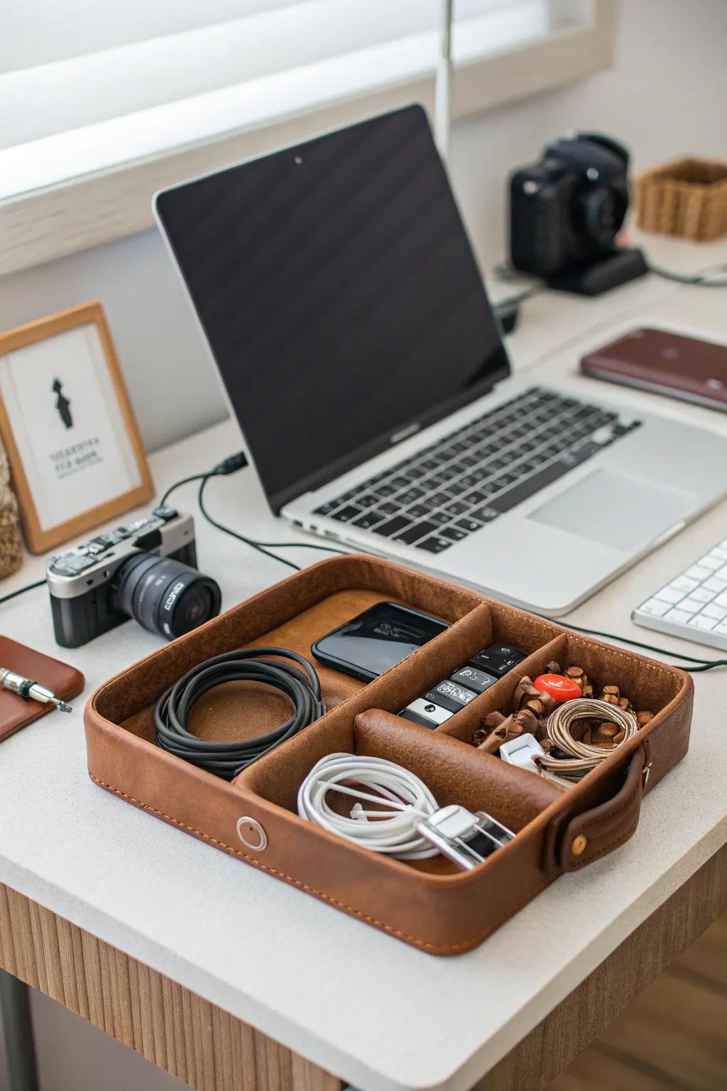 Keep cords neat with stylish leather organizers.