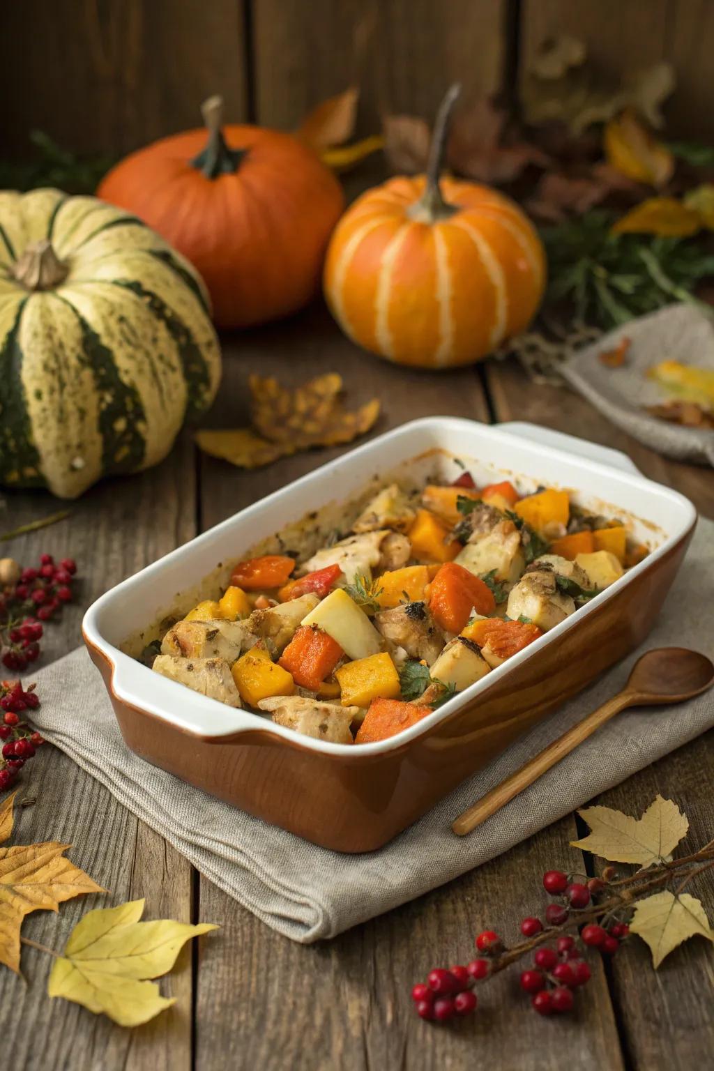 Harvest vegetable turkey casserole celebrates the season's bounty.