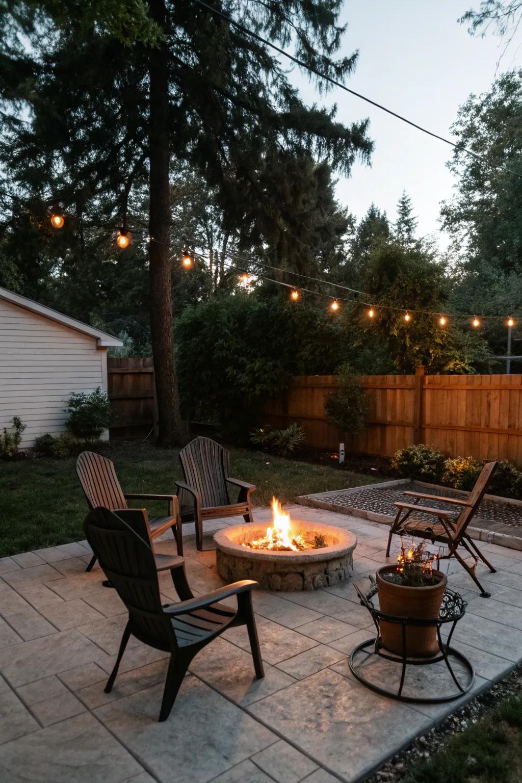 A firepit delivers warmth and a central gathering point.