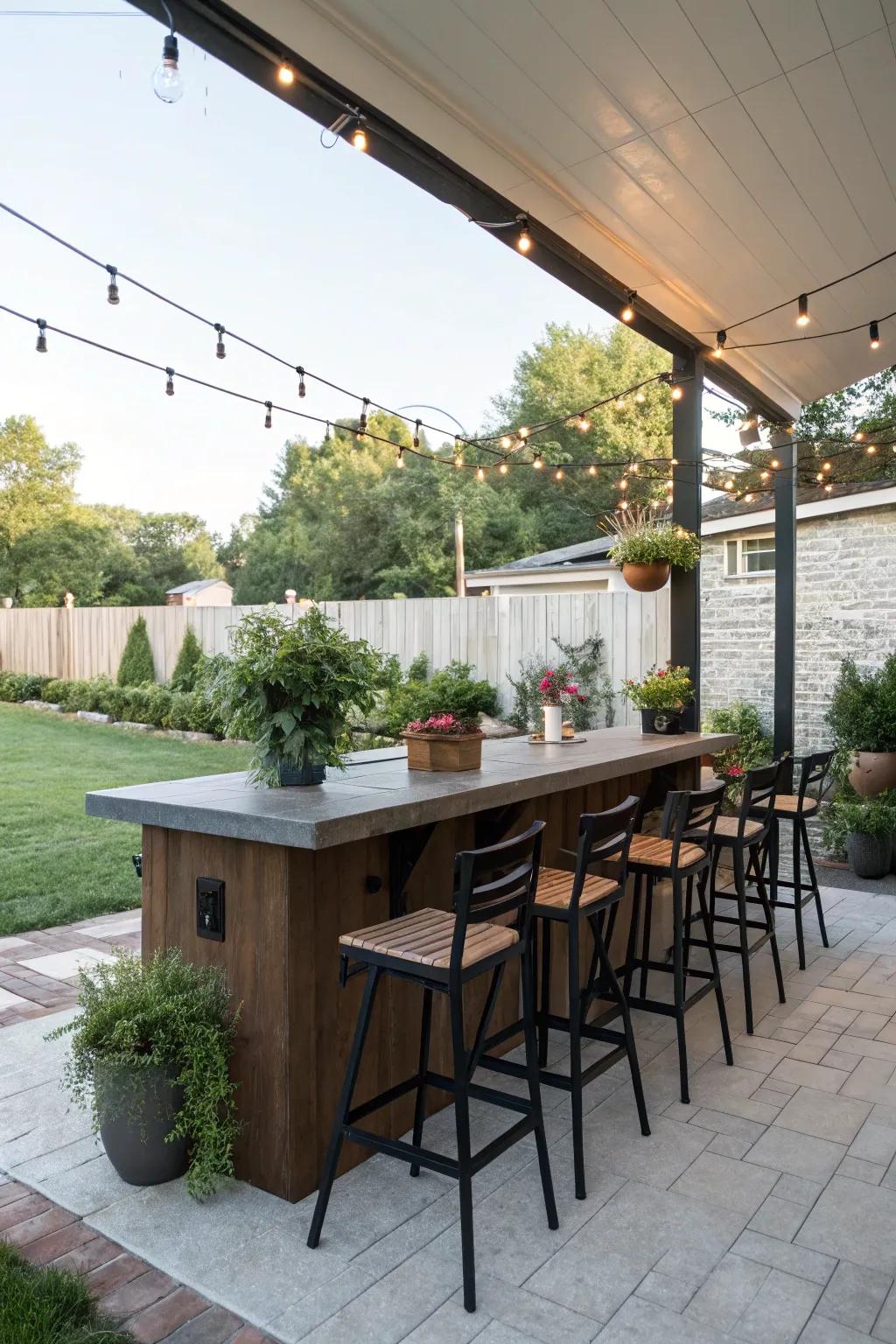 An outdoor bar area is perfect for entertaining guests on your patio.