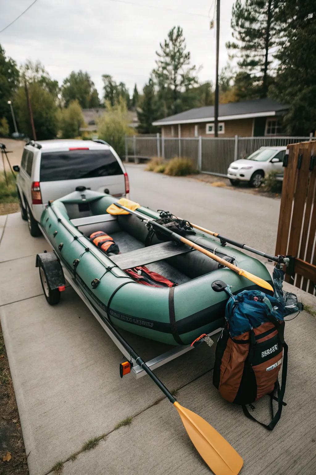 Trailer storage keeps your raft adventure-ready.