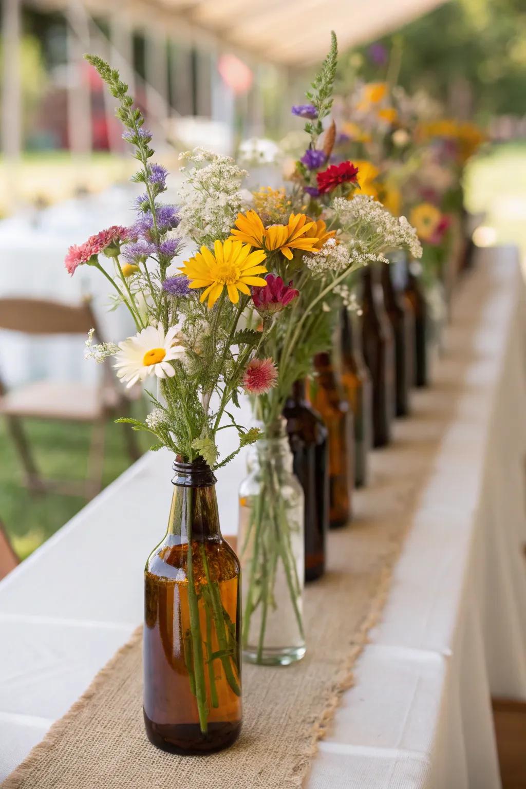 Recycled glass bottles adding vintage charm