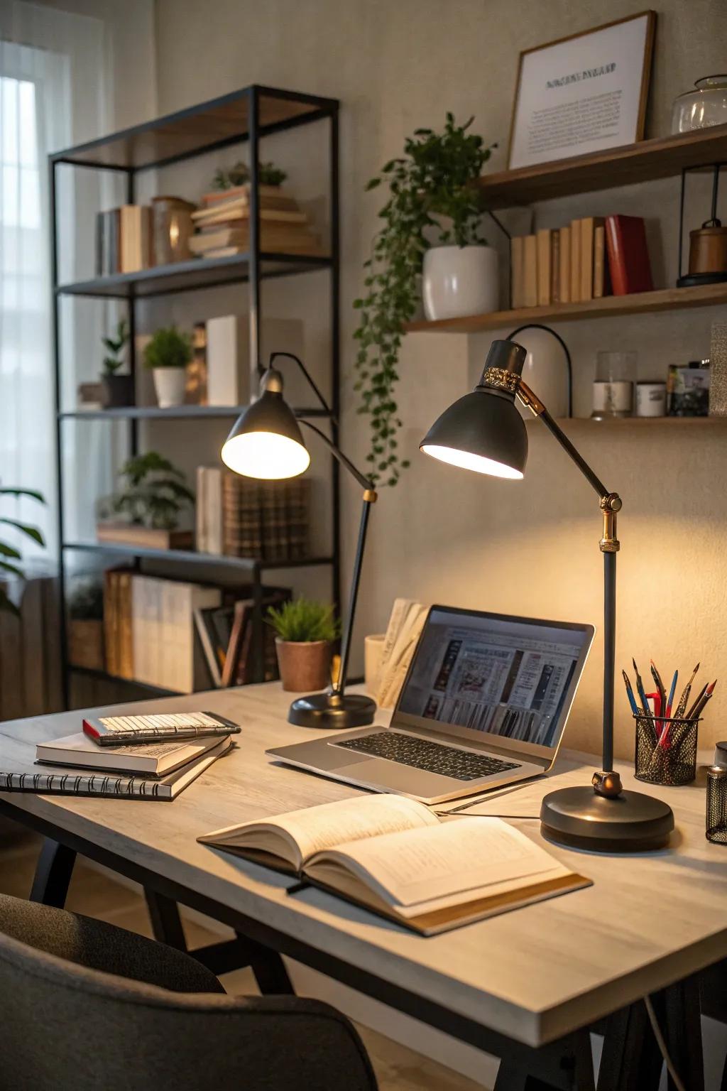 Desk beacons guarantee a brightly lit and efficient workspace.