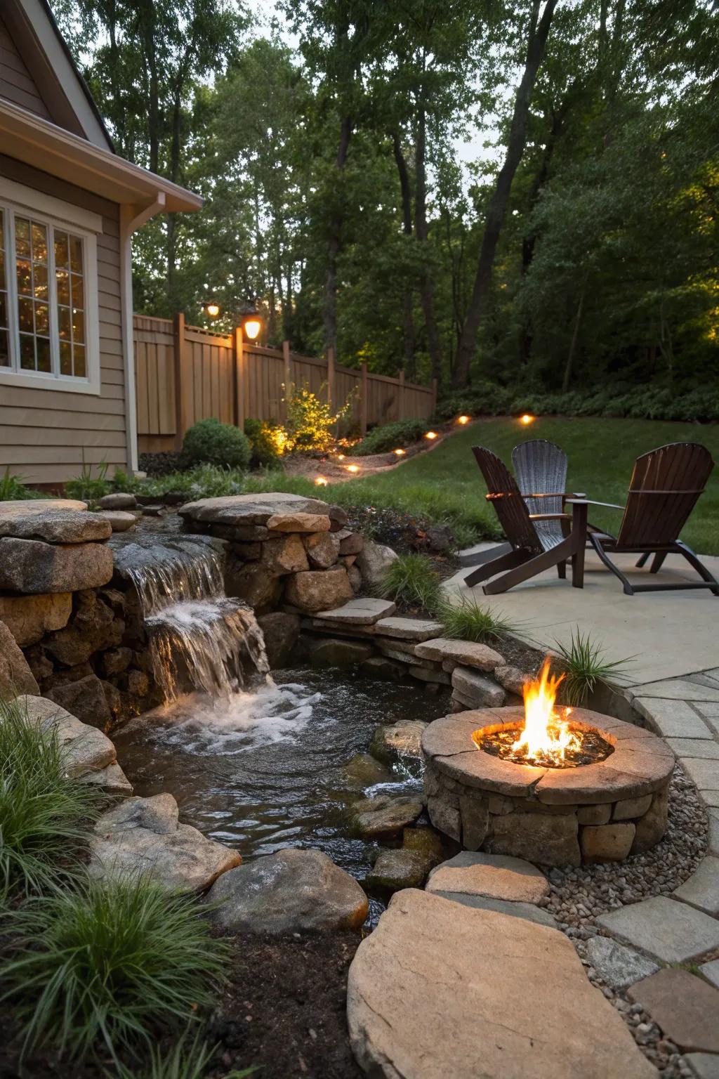 Combine fire and water for a captivating backyard feature.