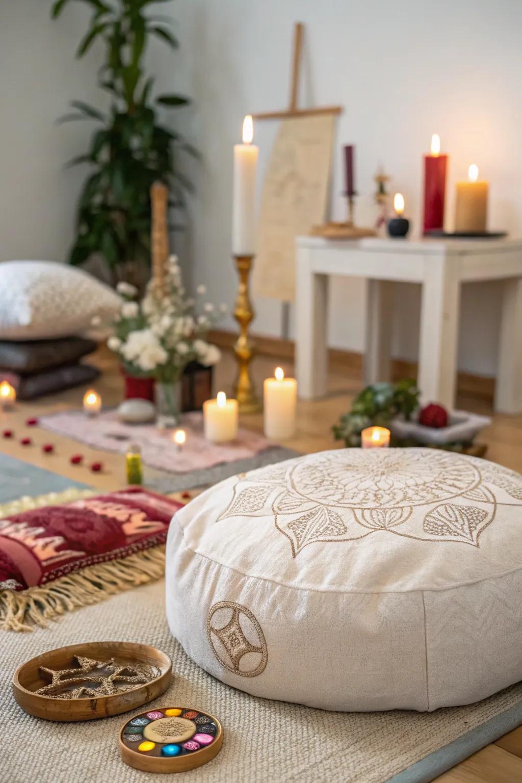 Enhance your practice with a cozy meditation spot.