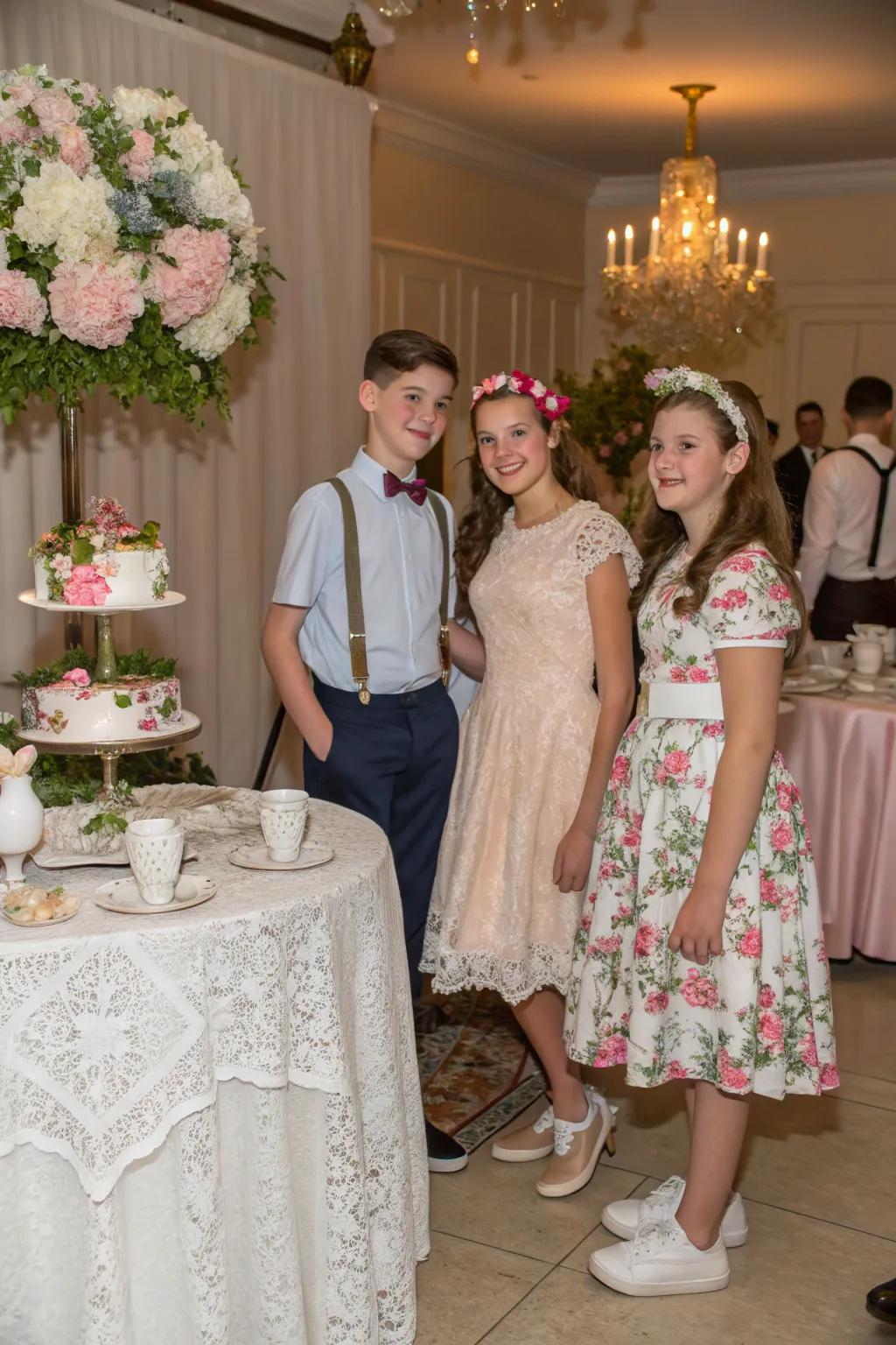 Teens in themed attire at a sweet sixteen.