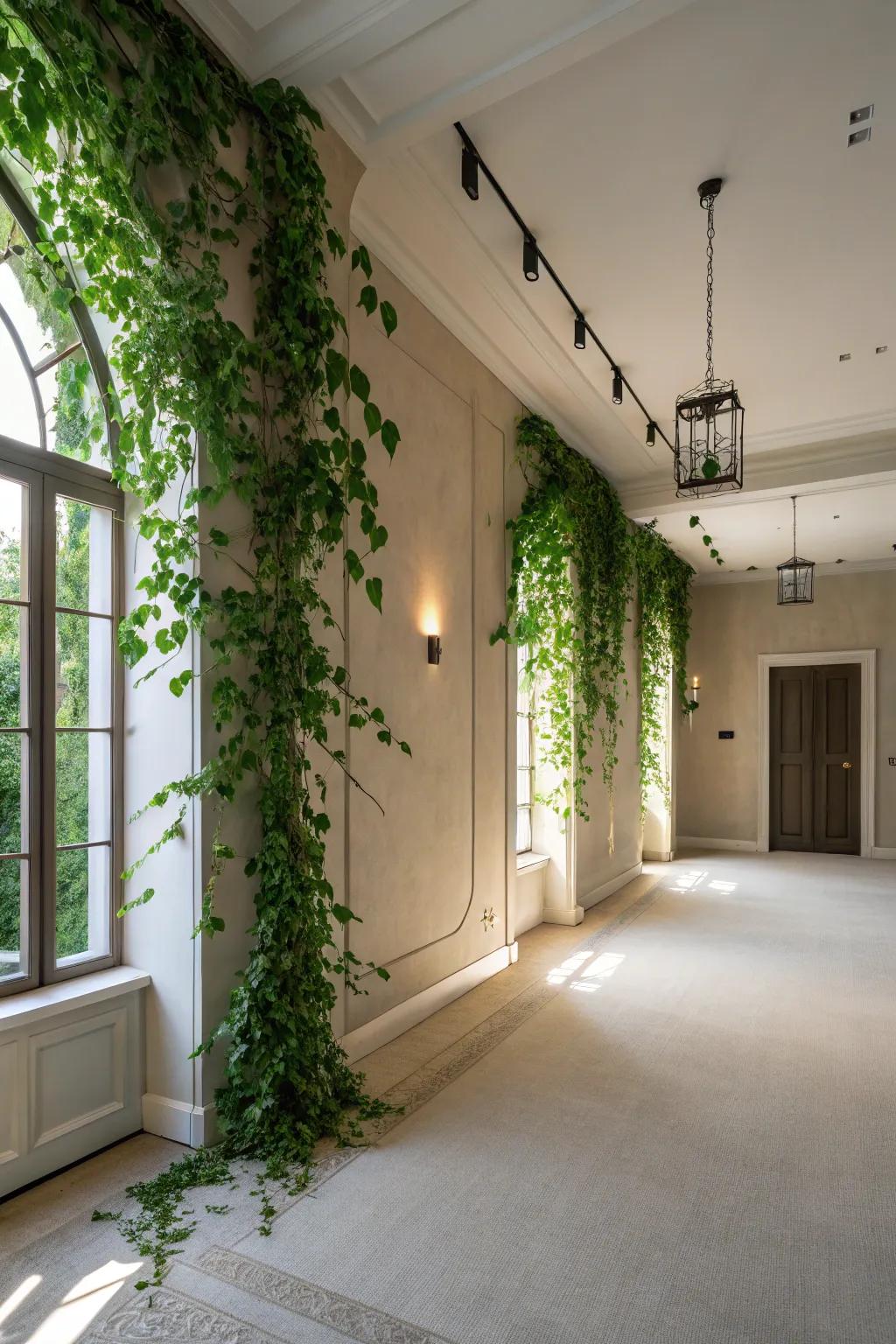 Invigorate a mild color scheme with a touch of greenery from vines.