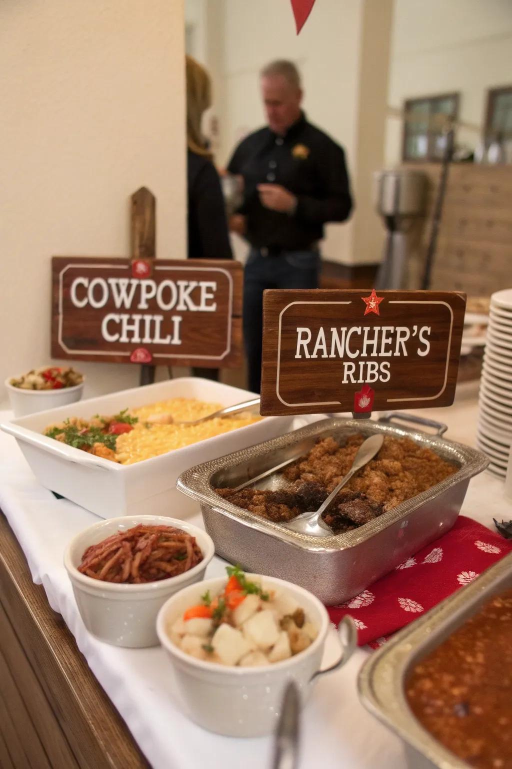 Western-themed food labels keep your menu on theme.