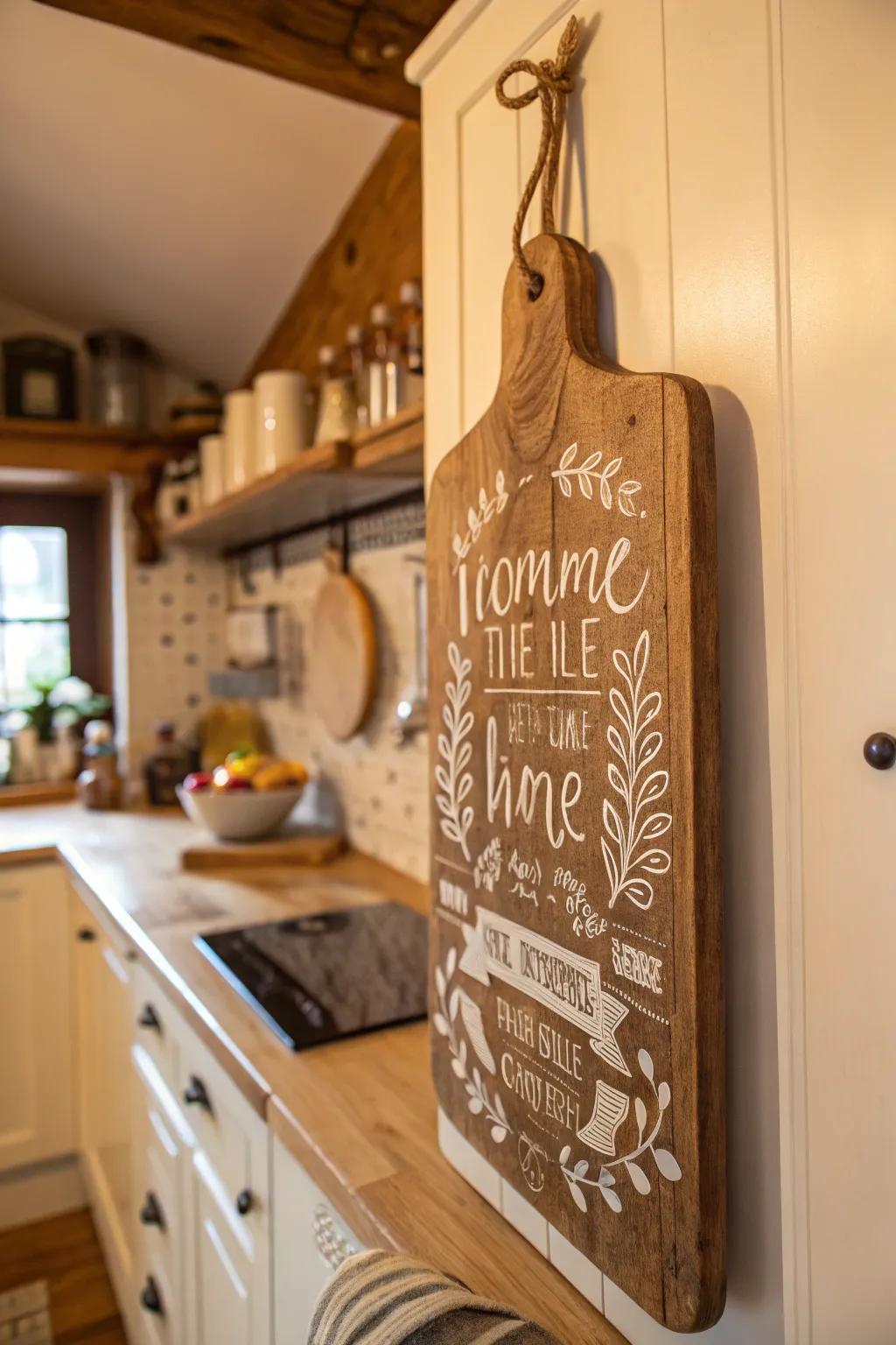 Add charm with a vintage-inspired wooden board sign.